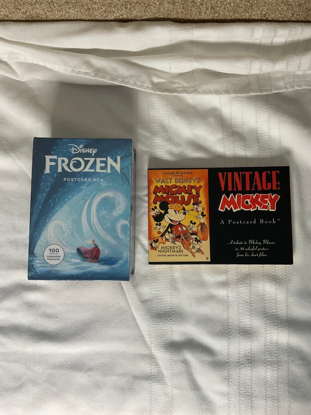 NEW DISNEY FROZEN POSTCARD BOX & VINTAGE MICKEY POSTCARD BOOK